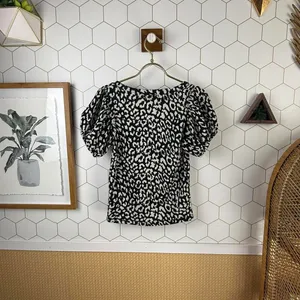 Free People No Type Top Black Leopard Print Puff Sleeve Top - Size - XS thumbnail 5