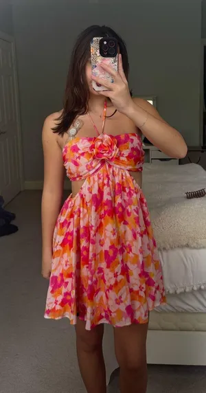 Boutique Floral sunset flowy dress thumbnail 1