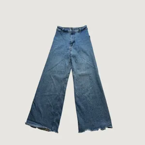 Zara The Marine Straight High Rise Wide Leg Raw Hem Blue Jeans Womens Size 2 thumbnail 2