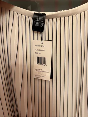 Lafayette 148 New York Off White Pleated Lined Full Length Black Pinstripe Skirt thumbnail 6
