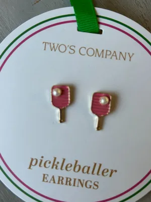 NWT Two's Company Pickleball Earrings Pink with Pearl Gift Accessory Pickleball thumbnail 4