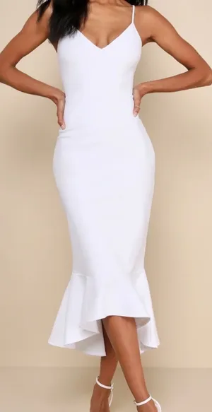 NWT Lulus Size Large Stun Like Me White Bodycon Trumpet Hem Midi Dress thumbnail 1