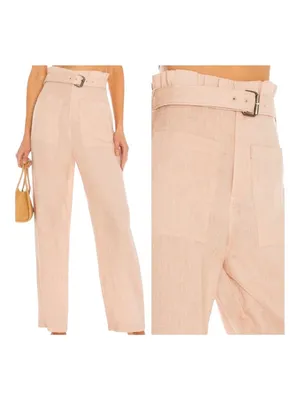 Tularosa‎ Pants Women Small Pink Paloma Linen Belted Paper Bag Wide Leg Preppy thumbnail 2