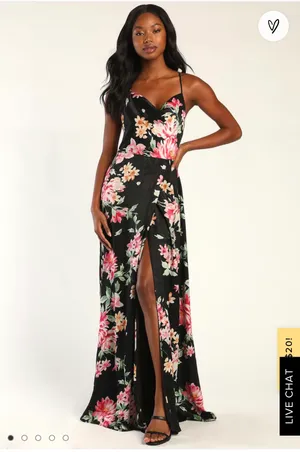 Lulus Black Floral Long Dress thumbnail 1