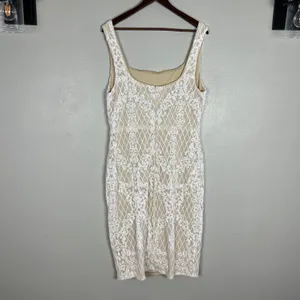Ricarica Midi Dress‎ Sequin Mesh Womens 1X White Beige Lined Slit Sheath Fitted thumbnail 8
