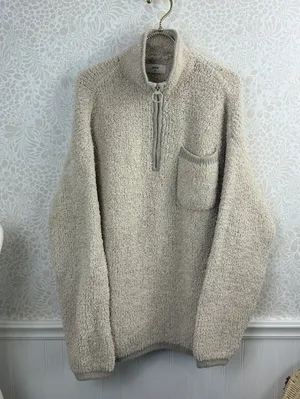 aerie Oversized Cream Beige Sherpa Quarter Zip Pullover Sweater - Size - Medium thumbnail 2
