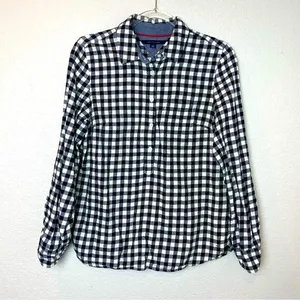 TOMMY HILFIGER Navy & Cream Gingham Button Down Collared Top Size M thumbnail 1