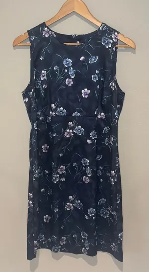 VINTAGE 90s Y2K Women’s Mini Sleeveless‎ Navy Floral Dress Size 11/12 thumbnail 1