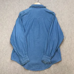 Gitano Vintage‎ Womens L Denim Cottagecore Western Ruffle Button Front Shirt Top thumbnail 2
