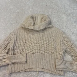 Aerie Womens XS Cream Knit Mock Zip Up Costal Cozy Casual Beachy Summer Cotton thumbnail 2