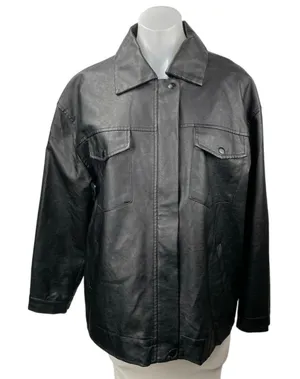 Princess Polly Women's Black Long Sleeve Faux Leather Vegan Shirt Jacket Size 4 thumbnail 1