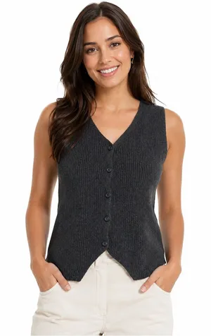 Universal Threads Sweater Vest M Grey Ribbed Button Front 90s Minimalist Preppy thumbnail 1