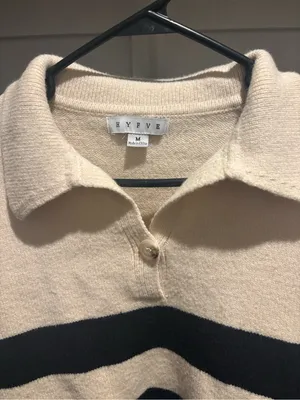 HYFVE Cream and Black Striped V‑Neck Pullover thumbnail 2