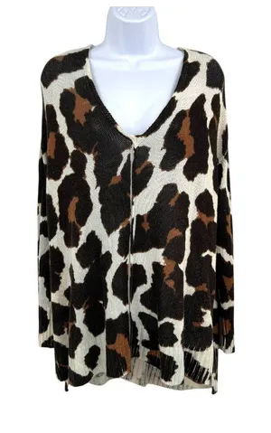 Show Me Your Mumu Wildcat Knit Hug Me Sweater Leopard Brown Black White Size XS thumbnail 1