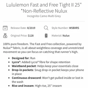 Lululemon Fast and Free Tight II 25" in Incognito Camo Multi Grey Size 4 thumbnail 9