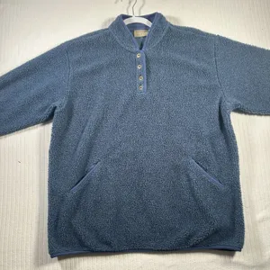 VTG Liz Claiborne Fleece Pullover Sweater Womens XL Blue Henley Snap Fuzzy Cozy thumbnail 3