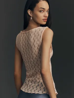 By Anthropologie Ruched Lace Tank Size Medium Peach Parfait NWT thumbnail 2