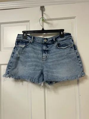 LOFT Wash Denim Frayed Hem Shorts thumbnail 2