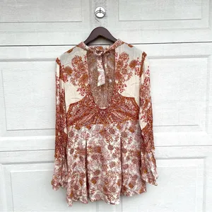 Free People Womens Dress Tunic Lady Luck Liberty Floral Tie Neck Medium thumbnail 4
