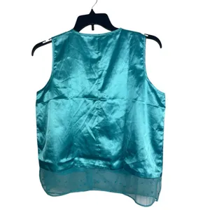 Aqua Blue Satin Feel Sleeveless Button Lace Top Shorts Pajama Set 1XLT thumbnail 3