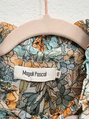Magali‎ Pascal Blue Yellow Floral Tiered Mini Dress XS Cotton Boho Resort Dress thumbnail 6