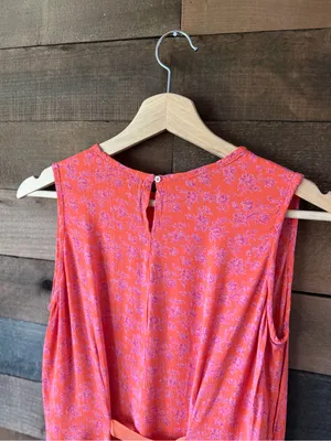Vintage Floral Maxi Dress Coral Pink Sleeveless Tie Back Boho Medium thumbnail 5