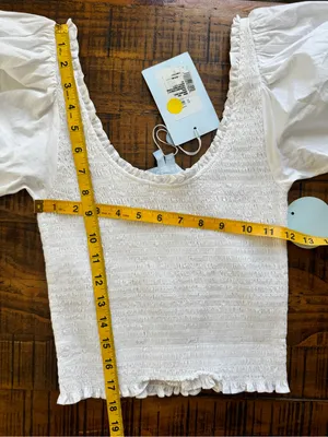 HILL HOUSE The Nap Top White Smocked Cropped Short Puff Sleeve XS NEW thumbnail 5
