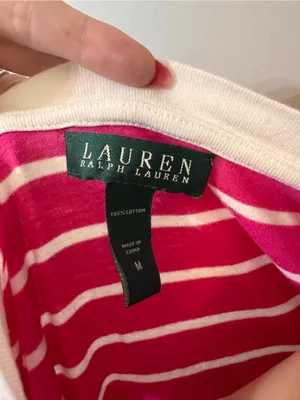 Lauren Ralph Lauren Pink White Stripe Tank Top Medium Button thumbnail 4