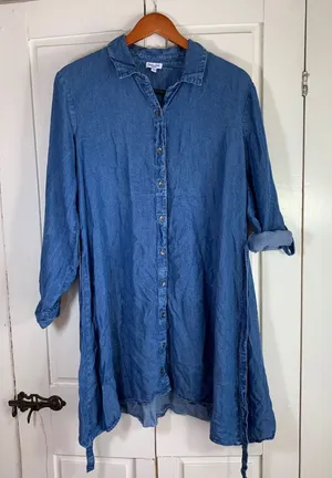Splendid Denim Chambray Tunic Shirt Dress Tie Waist Long Sleeve‎ Blue Medium thumbnail 1