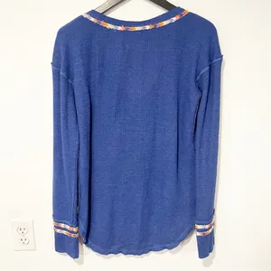 Free People Size Medium Royal Blue Rainbow Embroidered Henley Thermal Top Boho thumbnail 5