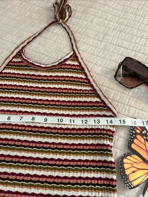 American Eagle retro multi color striped cotton halter top L thumbnail 6