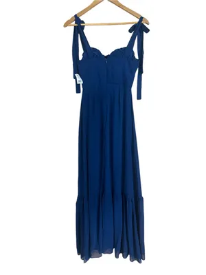 NEW Lulu’s Truly Gorgeous Dark Blue Ruffled Bustier Tie-Strap Maxi Dress XS NWT thumbnail 6
