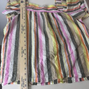 LOFT Women Lg Pink Orange Yellow Striped Square Neck Flutter Sleeve Cotton Top thumbnail 5