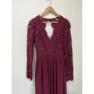Lulus Burgundy Chiffon Long Sleeve‎ Bridesmaid Formal Gown Size M thumbnail 3