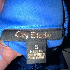 City Studio Royal Blue Satin Lace Back Fit and Flare Mini Dress Pockets Size 5 thumbnail 4