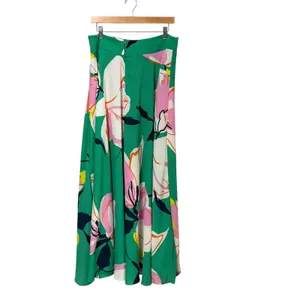 Premier Amour Green Pink Floral High Waist Maxi Skirt Large Crepe Flowy Summer thumbnail 3