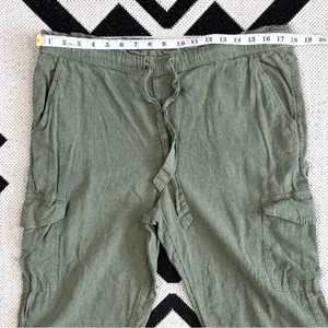 Aerie Linen Blend Paperbag Waist Cargo Joggers in Army Green Small thumbnail 6