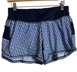 Athleta Vivid Ready Set Go Blue Geometric Print Athletic Running Shorts Size S thumbnail 1