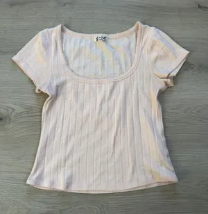 Free People Scoop Neck Ribbed Tee - Pale Pink thumbnail 1