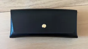 Universal Black Structured Sunglasses Case Gold Snap + Cleaning Cloth thumbnail 1