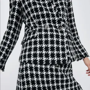 Zara TEXTURED TWEETED Houndstooth Blazer w/POCKETS BLACK/WHITE NEW thumbnail 11