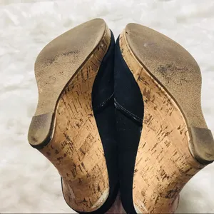 Charlotte Russe Black Canvas Peep Toe Natural Cork Wedges Size 6 thumbnail 6