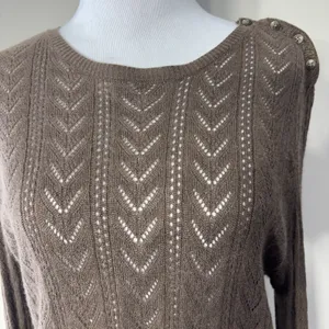 Ralph Lauren Silk Cashmere Sweater Womens‎ Large Green Brown Pointelle Open Knit thumbnail 5