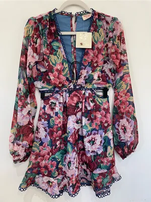 NWT SHOWPO Karmella Floral Cutout Mini Dress Romantic Summer Dress Size 4 thumbnail 2
