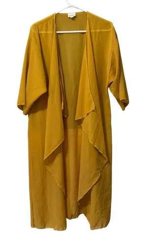 Lularoe Mustard‎ Yellow Kimono Sz Medium Sheer Artsy Duster Vacation Lightweight thumbnail 1