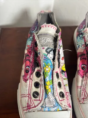 Ed Hardy Pink, Blue and Yellow Floral Slip-On Sneakers Size 5.5 thumbnail 2