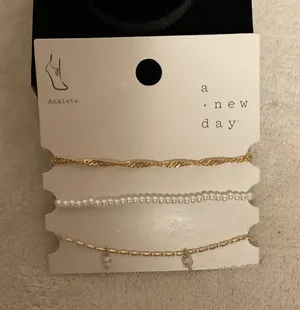 a new day Gold and White Layered Anklet Trio thumbnail 1