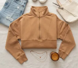 Richer Poorer Women Quarter Zip Sweatshirt Tobacco Brown Small Pullover thumbnail 1