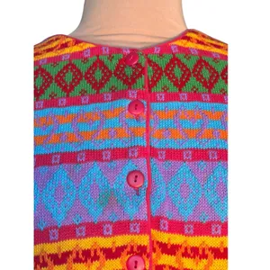 Vintage Benetton Rainbow Fair Isle Cardigan Cropped‎ Cotton Italy Artsy Dopamine thumbnail 3