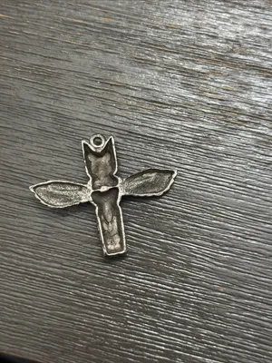 Vtg 70's MCM Stainless Steel Western Native Bird Totem Faux Turquoise Pendant thumbnail 4
